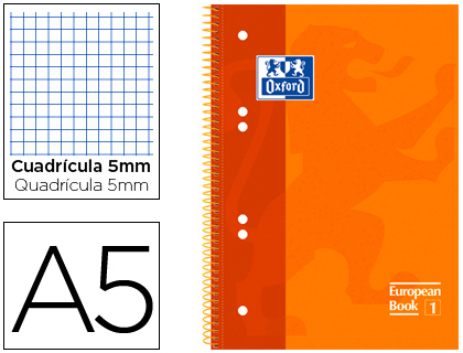 Bloc espiral Oxford Book4 A5 120h c/5mm. 6tal. tapa extradura